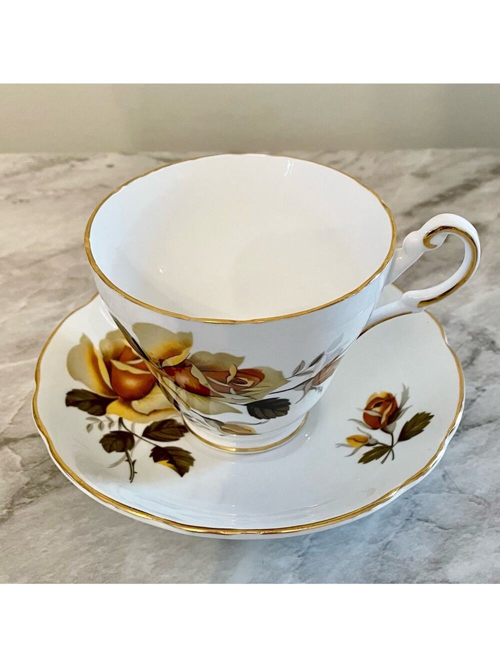 Vintage Teacup Saucer Yellow Rose Regency English Bone China 1950